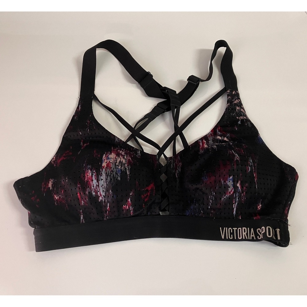 Victoria Sport Womens Lightweight Sports Bra Black Abstract Splatter 32A 0834‎
